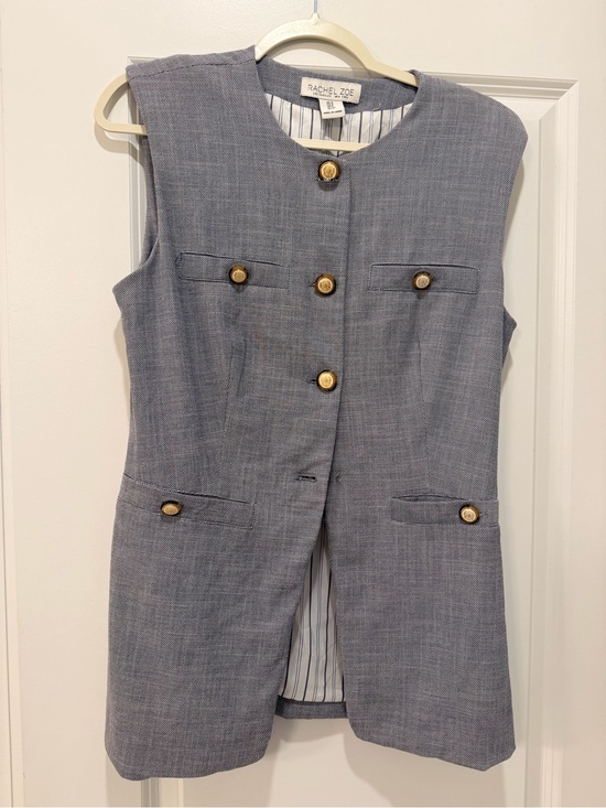Rachel Zoe Jackets & Blazers - Rachel Zoe Sleeveless Blue Tweed Vest with Gold Buttons